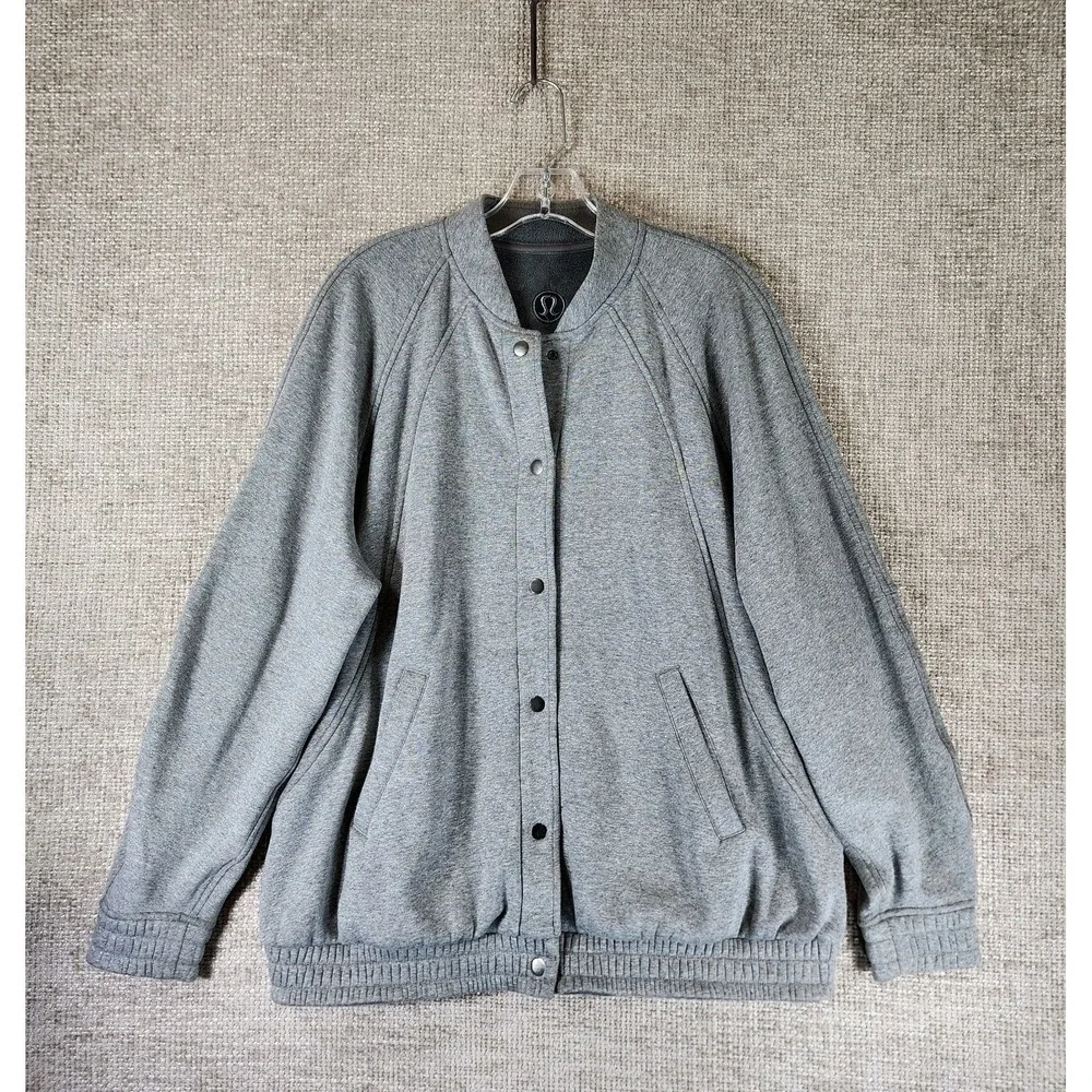 Lululemon Scuba Oversized Varsity Jacket Womens M/L Heathered Grey Plush Lining